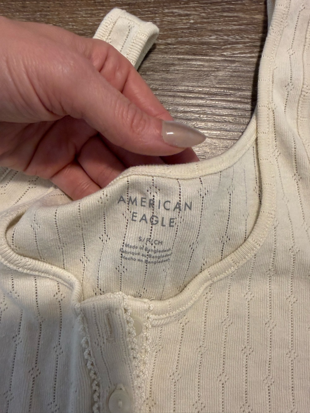 American Eagle Outfitters Cream Ribbed Button-Front Tank - Picture 3 of 3